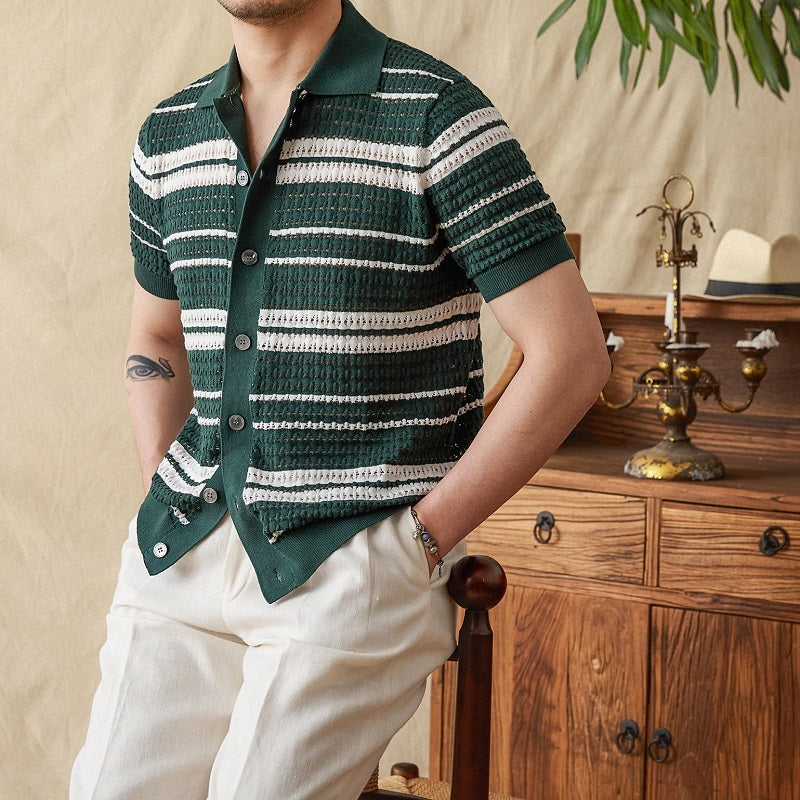 Beaune Cotton Jacquard Knitted Short Sleeve Shirt