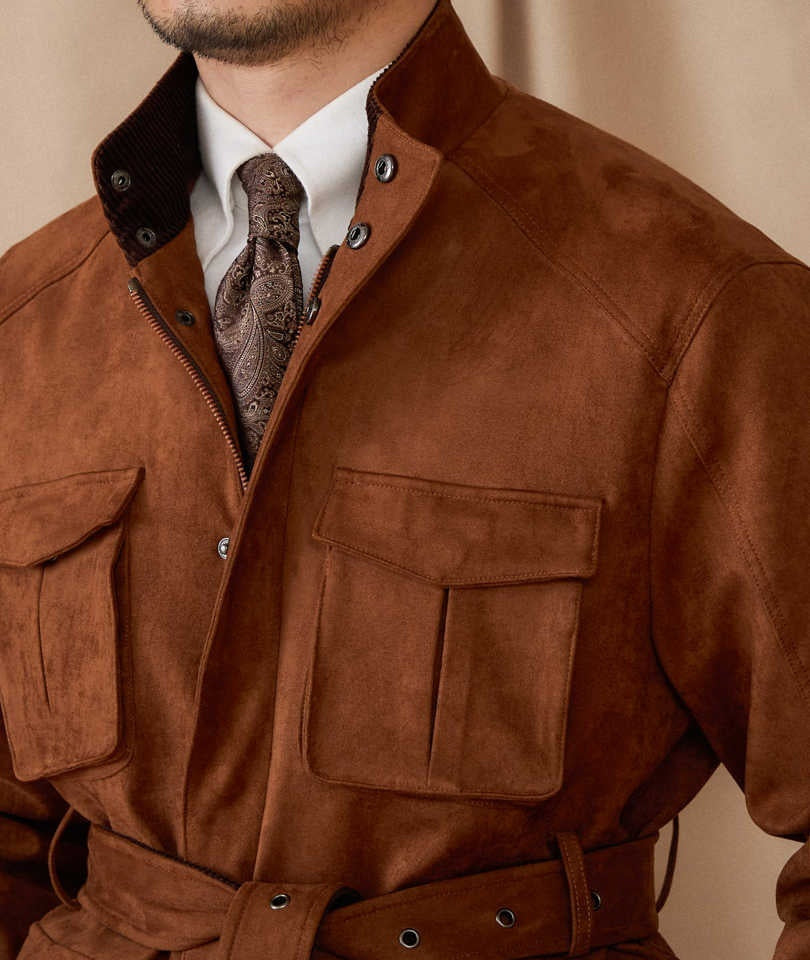 Como Faux Suede Belted Safari Jacket