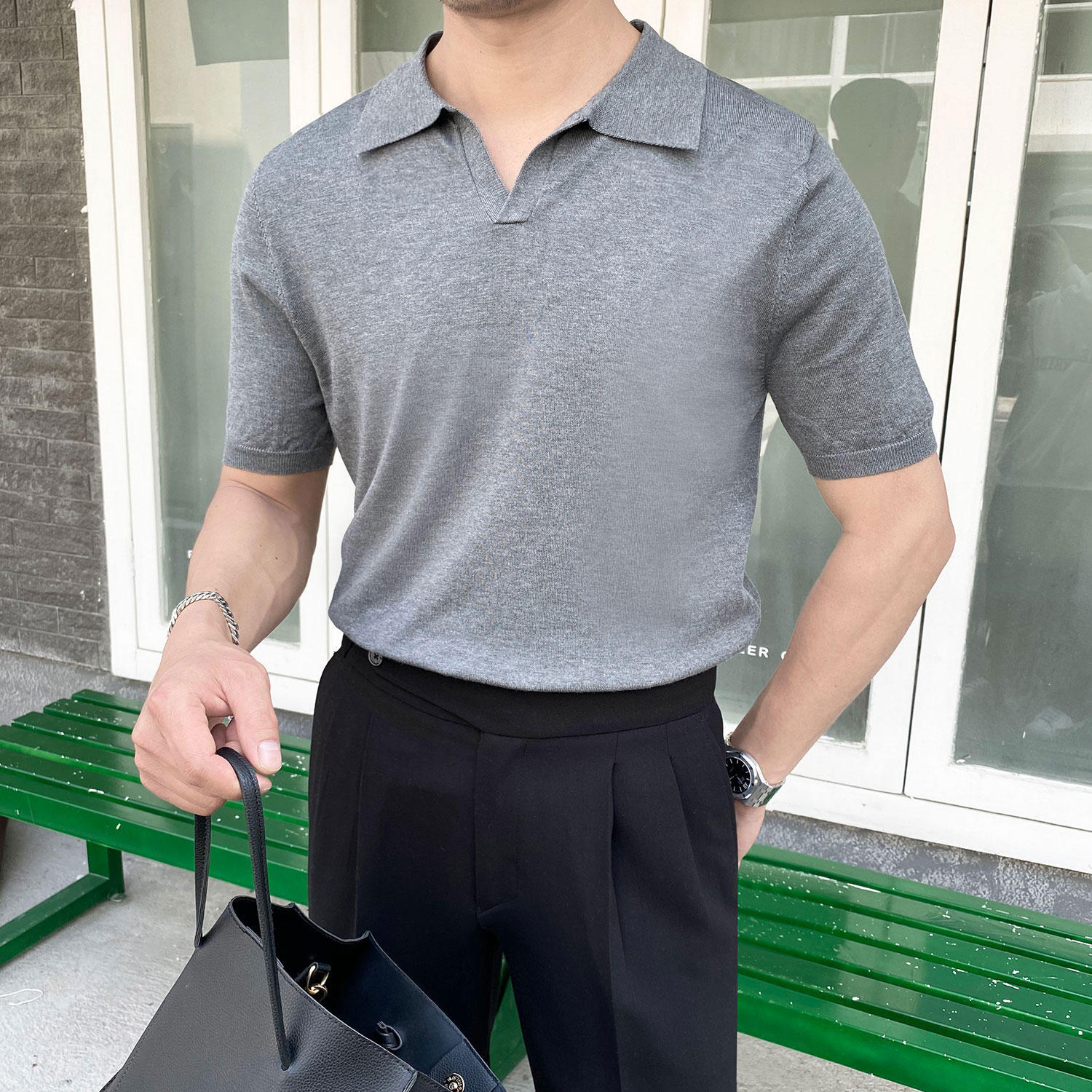 Lyocell Knit Open Collar Polo