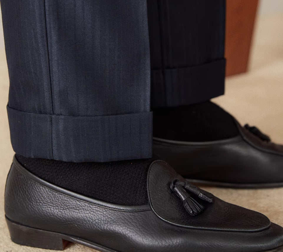 Lazio Herringbone Striped Straight Fit Pleated Trousers