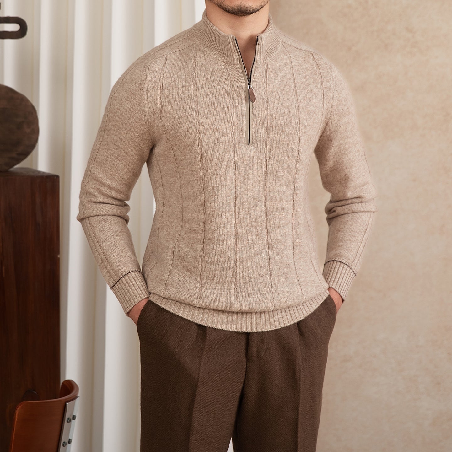 Amsterdam Wool Blend Long Sleeve Half Zip Jumper