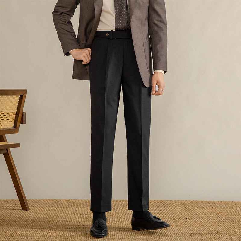Oxford Herringbone Pleated Trousers
