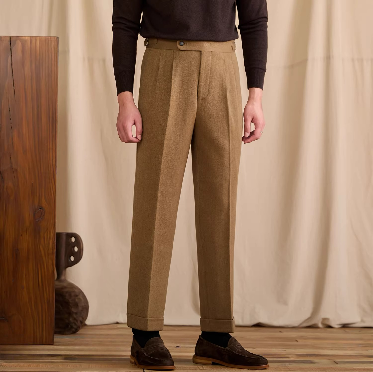 Bern Wool Blend Herringbone High Waisted Trousers