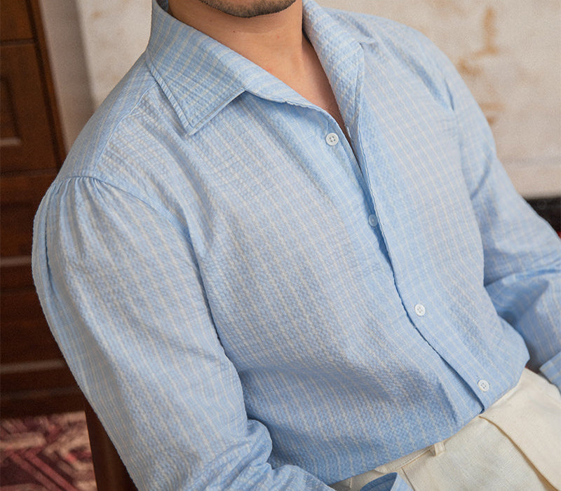 Eze Seersucker Checkered Cotton Blend Shirt