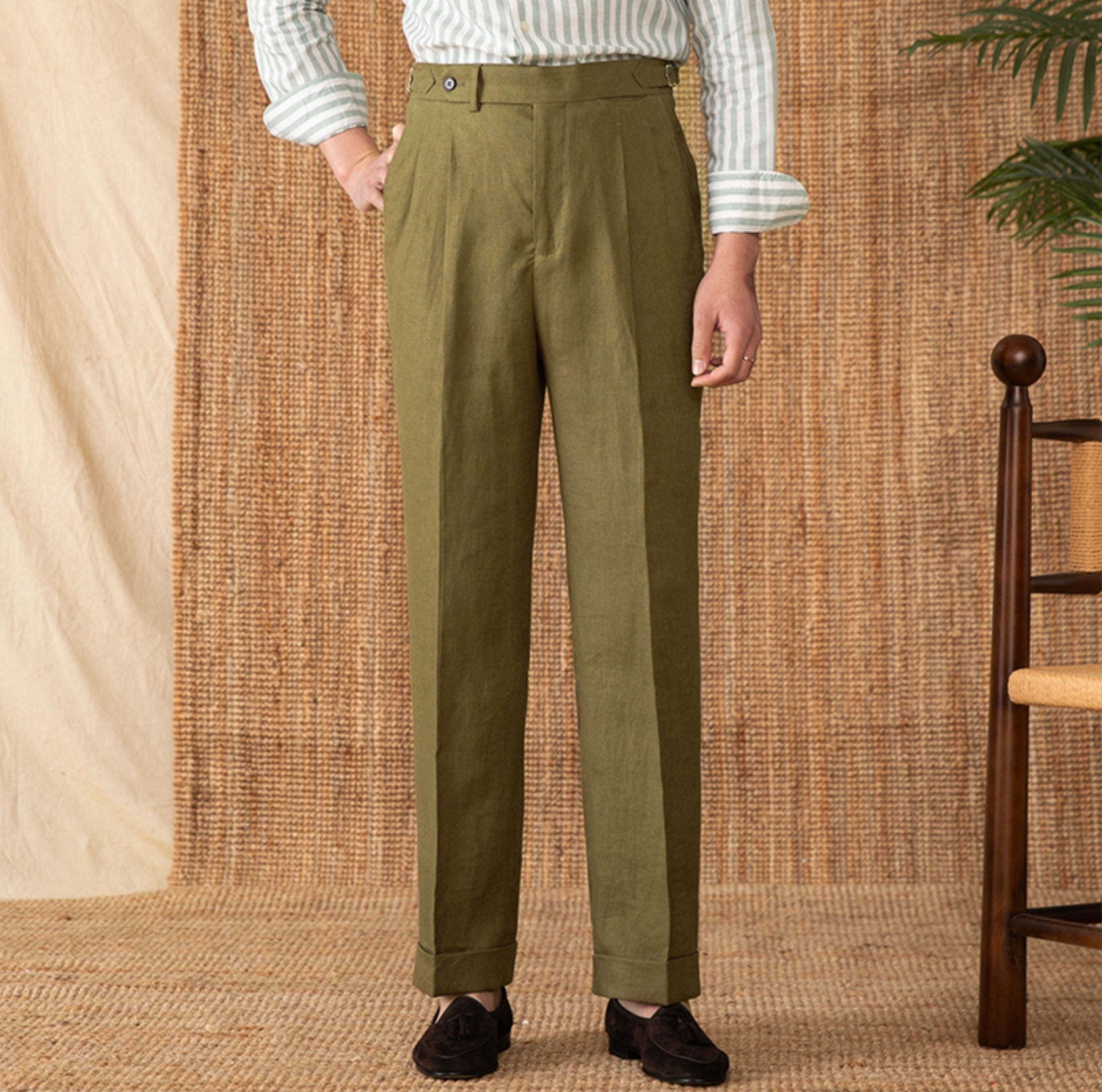 St. Julian Linen Straight Fit Pleated Trousers