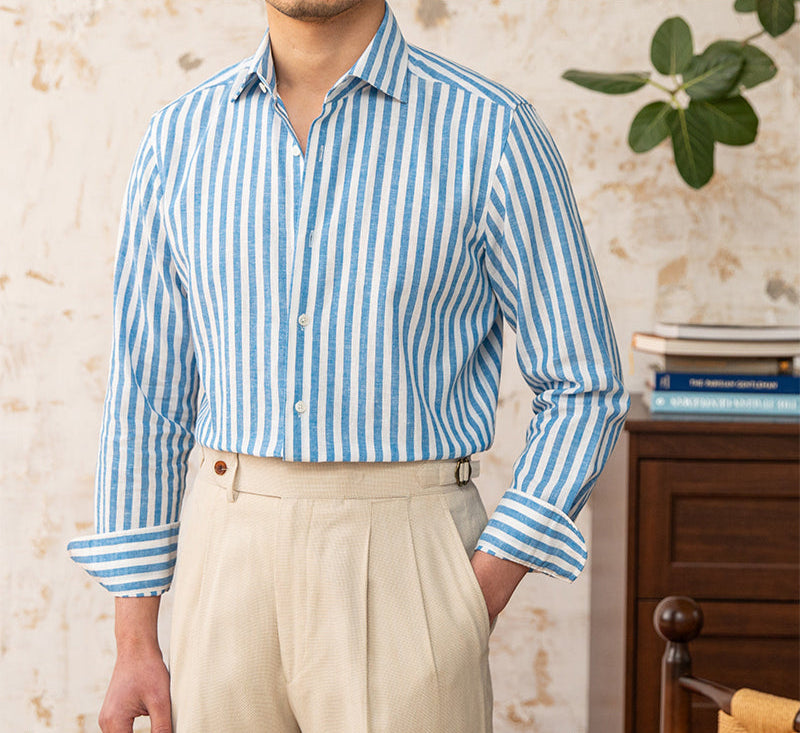 Trento Striped Linen Blend Long Sleeve Shirt
