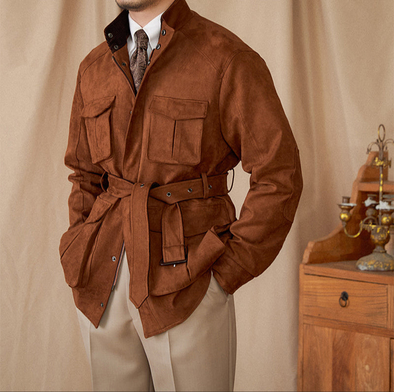 Como Faux Suede Belted Safari Jacket