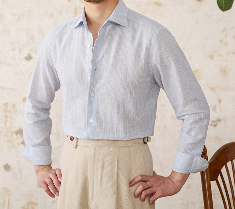 Tivat Striped Cotton Linen Long Sleeve Shirt