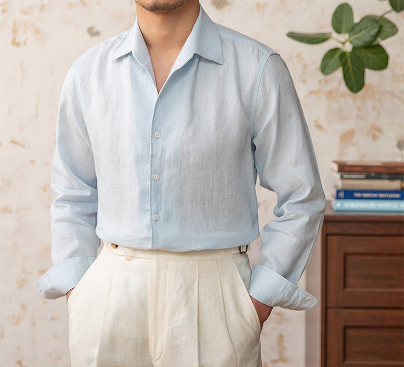 Valletta Open Collar Linen Long Sleeve Shirt