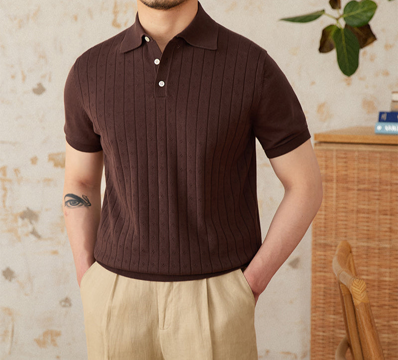 Mosta Pleated Cotton Knit Polo Shirt