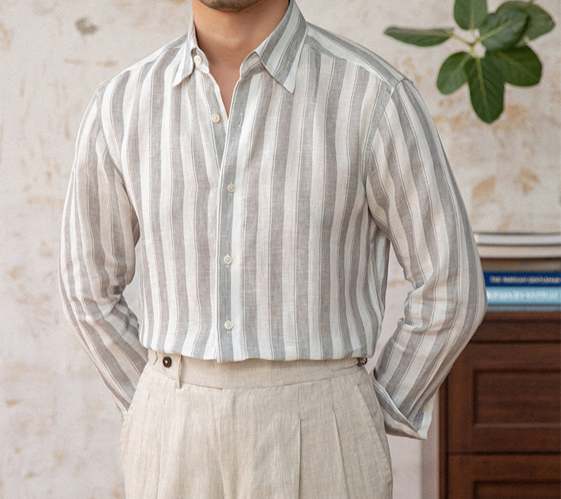 Kotor Striped Linen Long Sleeve Shirt