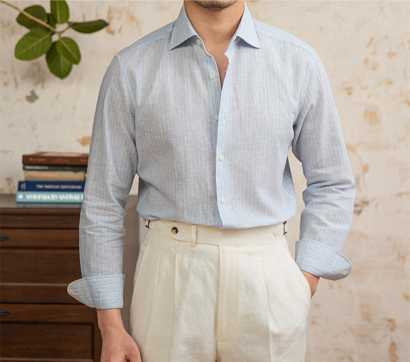 Tivat Striped Cotton Linen Long Sleeve Shirt