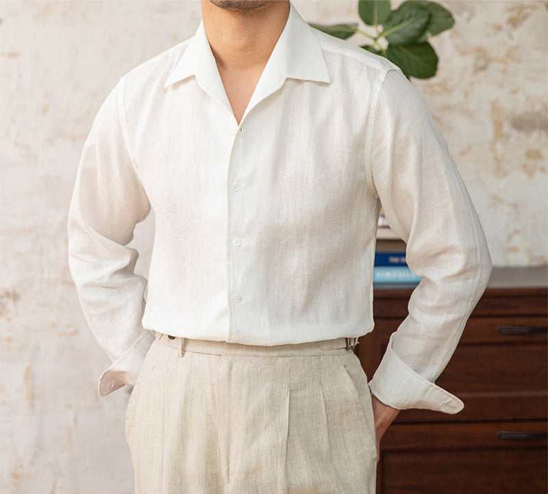 Valletta Open Collar Linen Long Sleeve Shirt