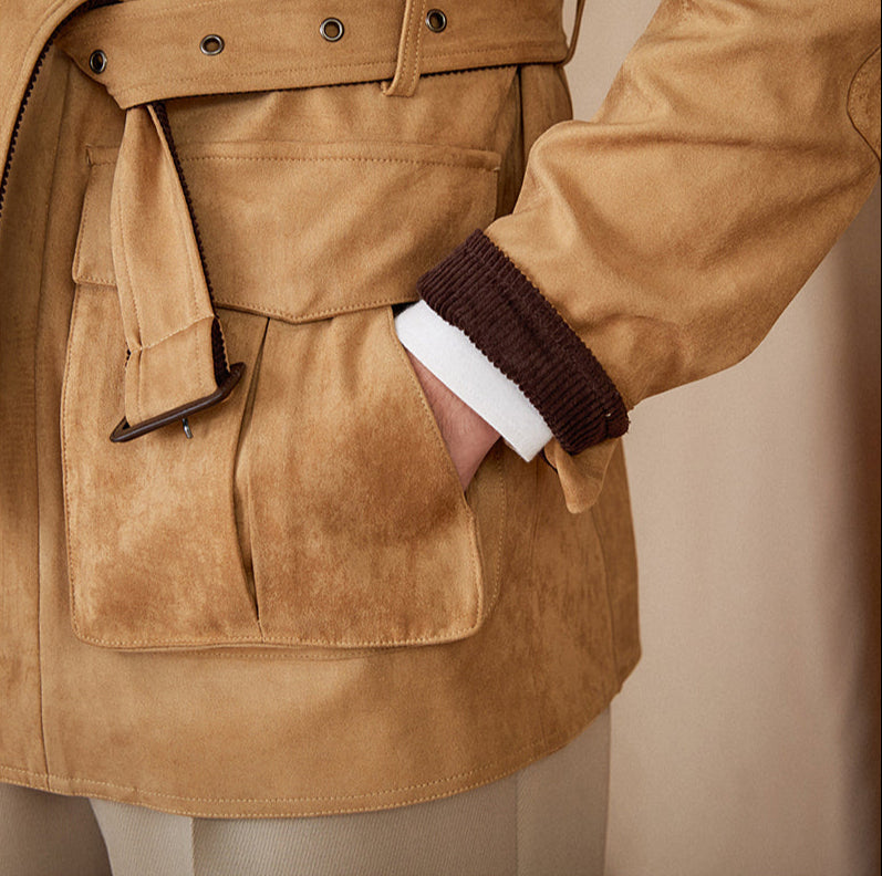 Como Faux Suede Belted Safari Jacket