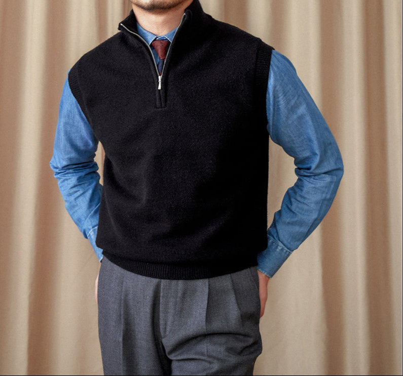 Vintage Half Zip Knitted Gilet Long Sleeve Jumper