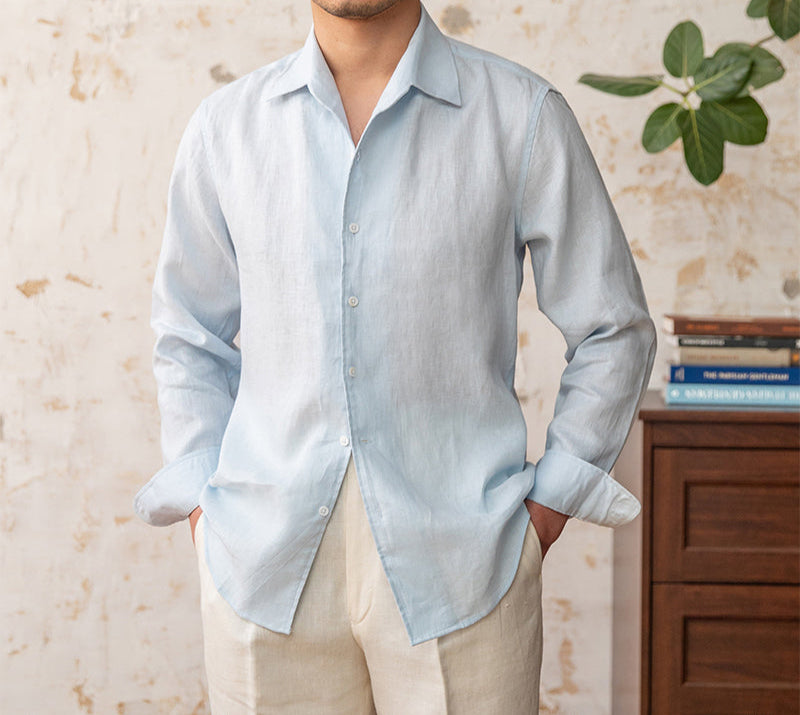 Valletta Open Collar Linen Long Sleeve Shirt