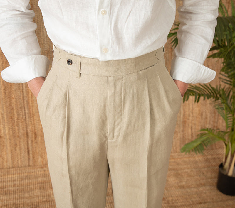 St. Julian Linen Straight Fit Pleated Trousers