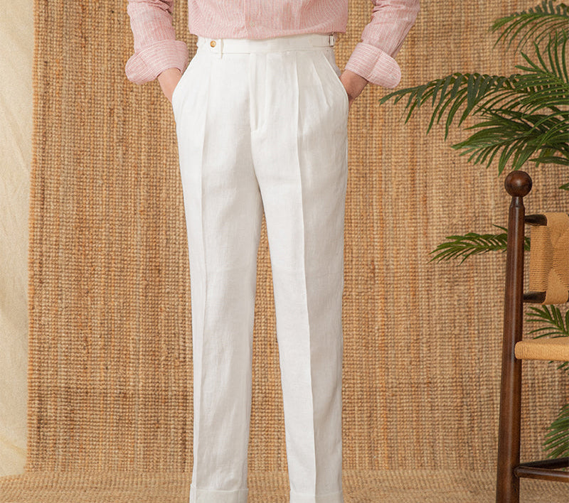 St. Julian Linen Straight Fit Pleated Trousers