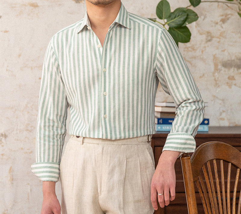 Trento Striped Linen Blend Long Sleeve Shirt