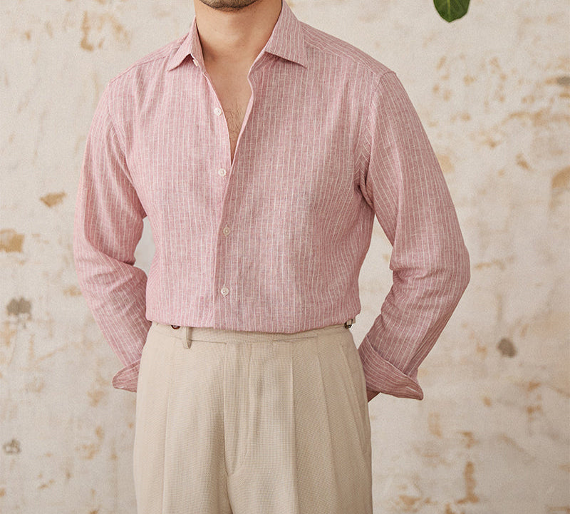 Tivat Striped Cotton Linen Long Sleeve Shirt