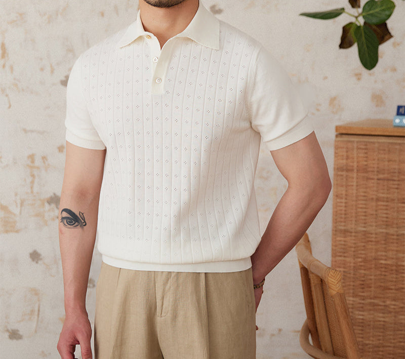 Mosta Pleated Cotton Knit Polo Shirt