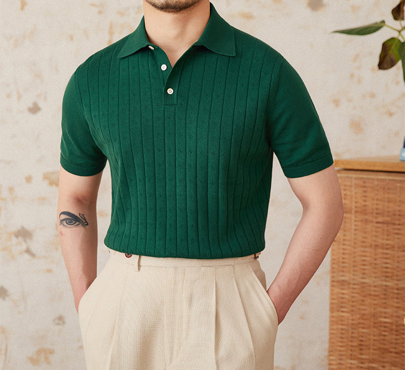 Mosta Pleated Cotton Knit Polo Shirt