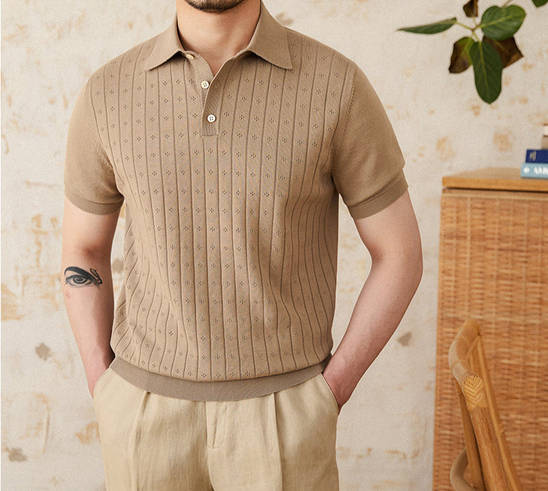 Mosta Pleated Cotton Knit Polo Shirt