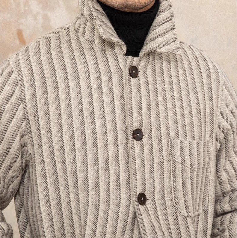 Parma Herringbone Striped Wool Blend Work Shirt Jacket