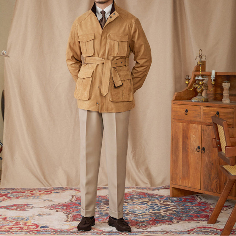 Como Faux Suede Belted Safari Jacket