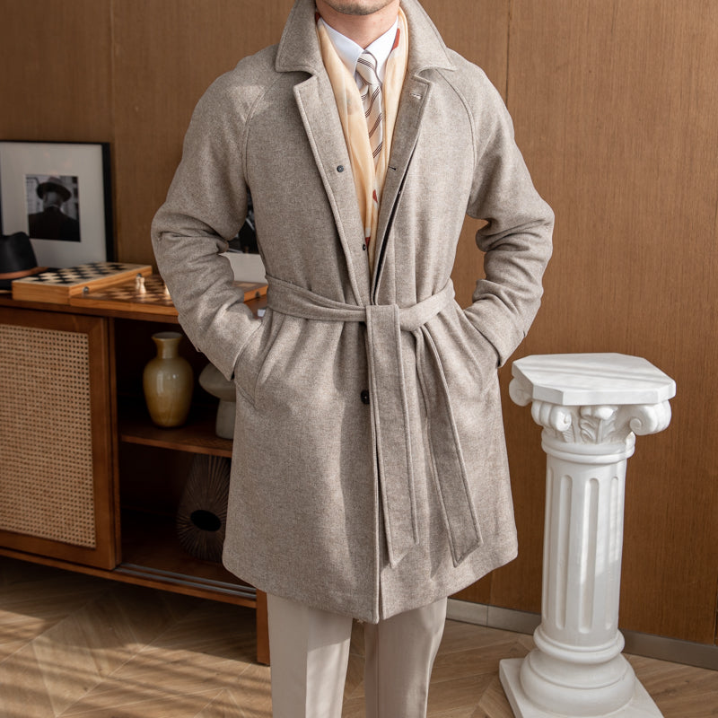 Royal Crescent Wool Blend Belted Raglan Coat