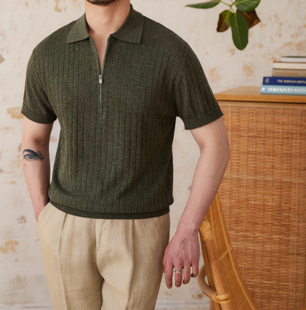 Trieste Linen Blend Pleated Half Zip Polo Shirt