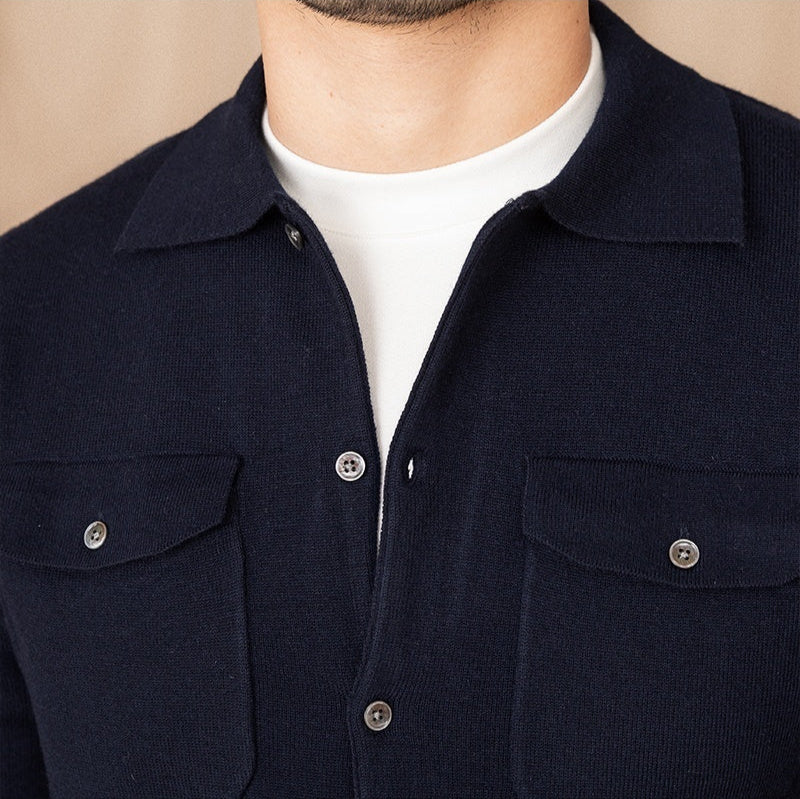 Chest Pocket Wool Blend Long Sleeve Knitted Cardigan