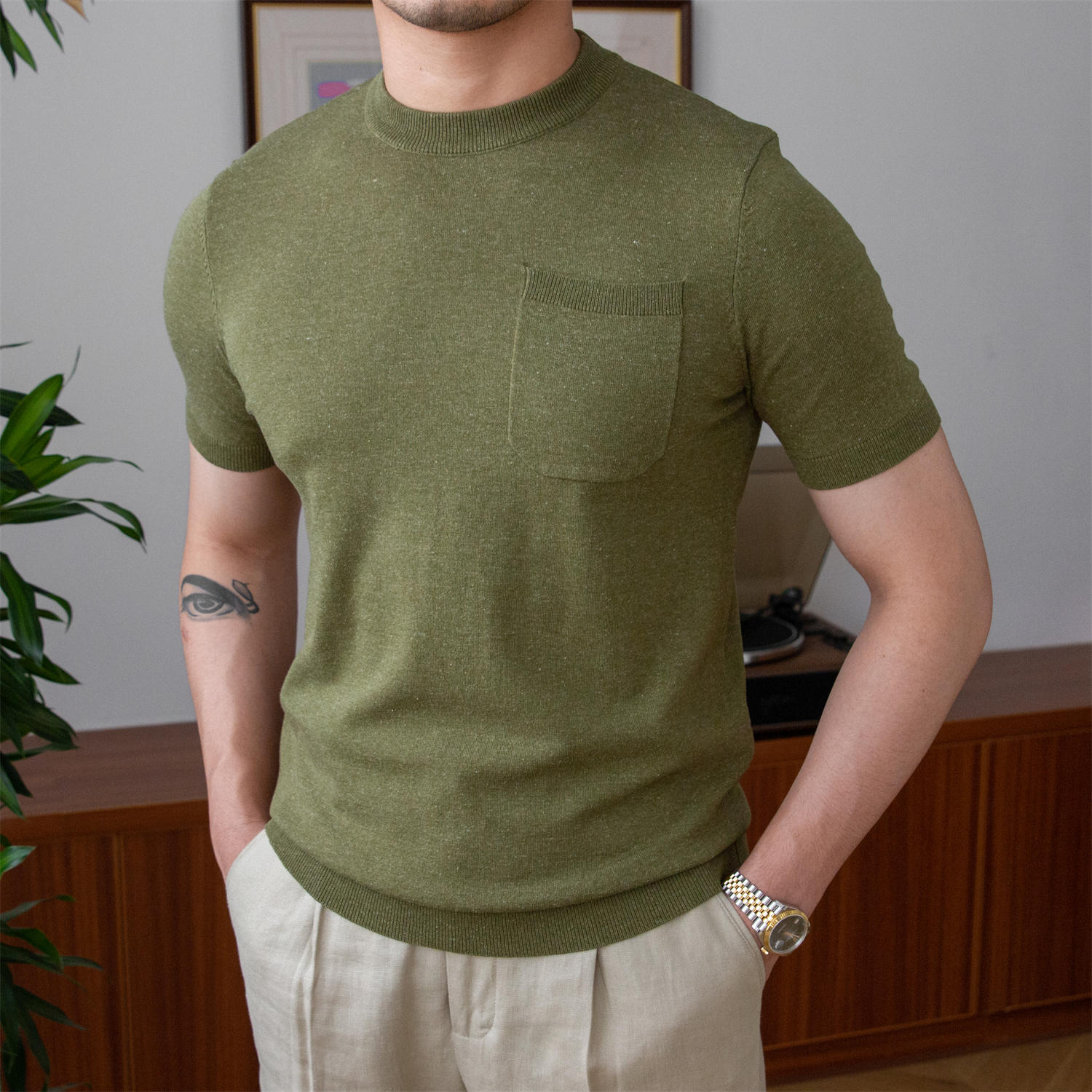 T-shirt Roma in misto lino lavorata a maglia