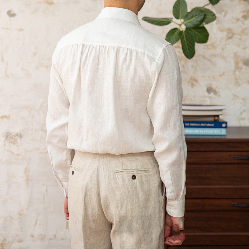 Valletta Open Collar Linen Long Sleeve Shirt