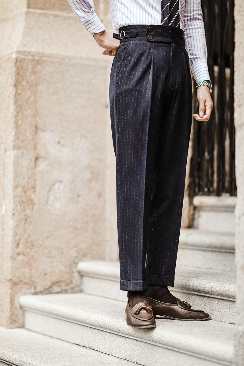 Pantalon plissé à fines rayures Kensington