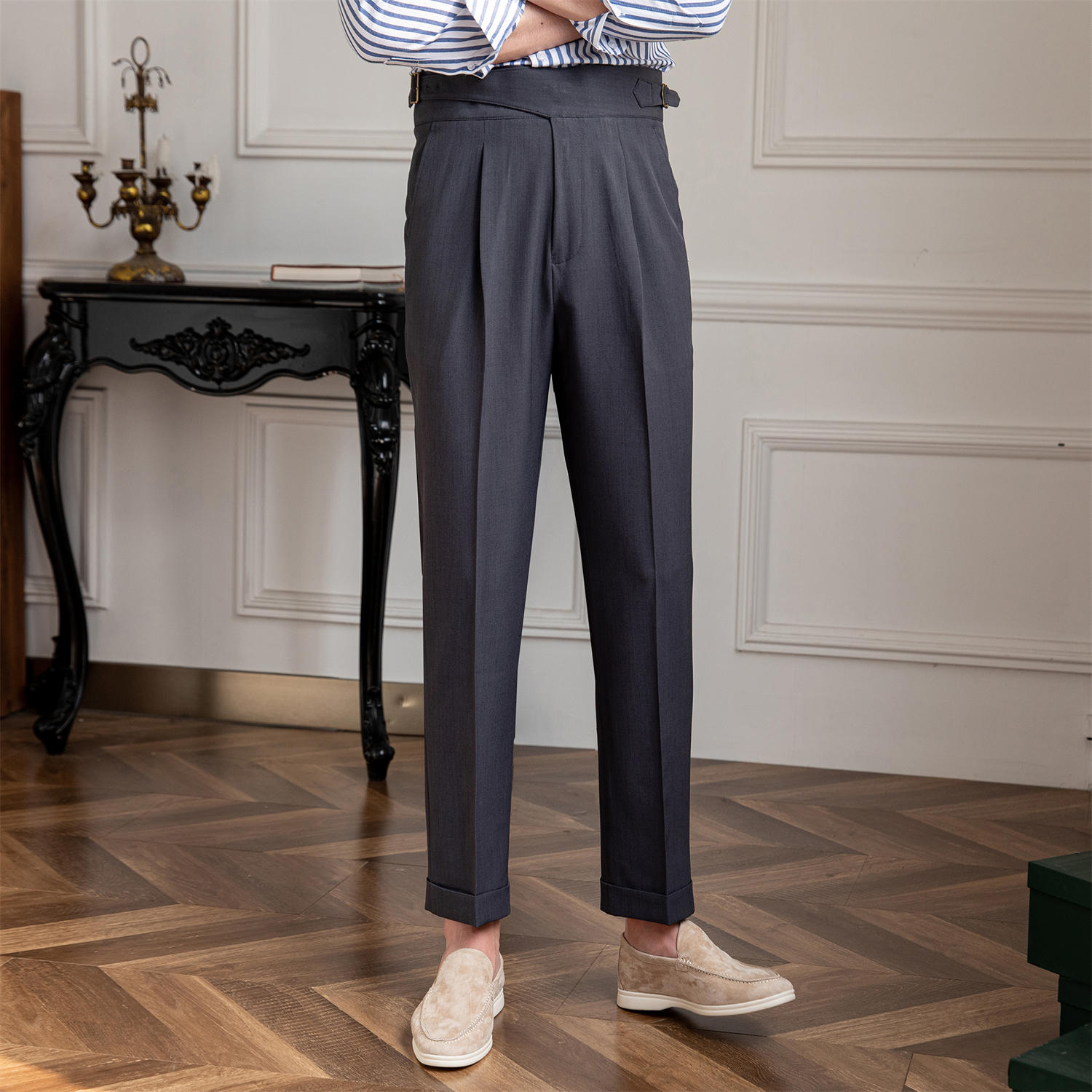 Monza Gurkha Straight Leg Pleated Trousers