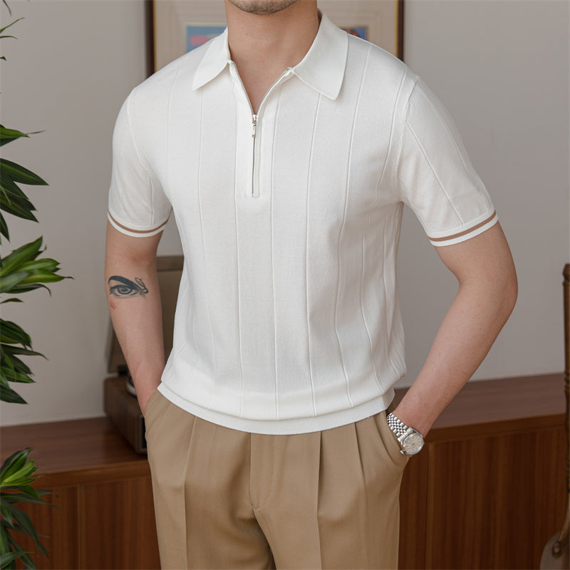 Polo en maille plissé zippé