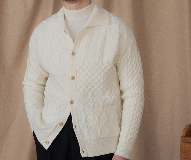 Geometric Wool Blend Long Sleeve Cardigan