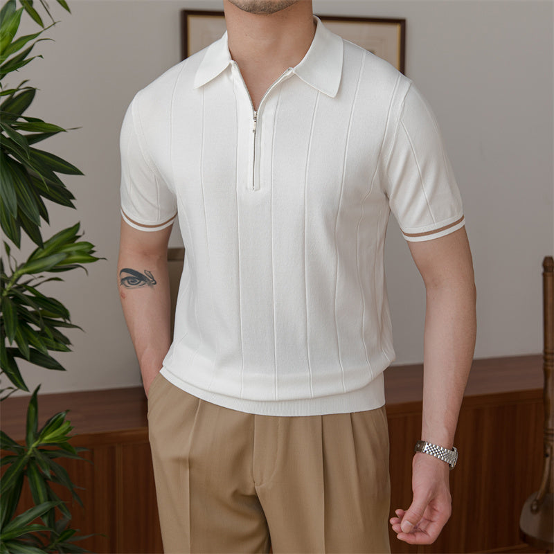 Polo en maille plissé zippé