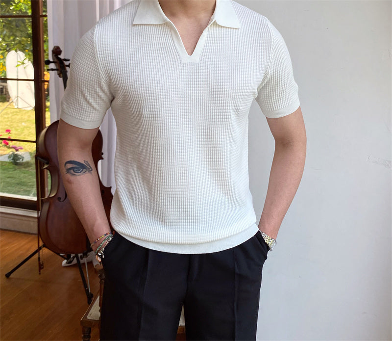 Polo en maille micro-texturée sans bouton