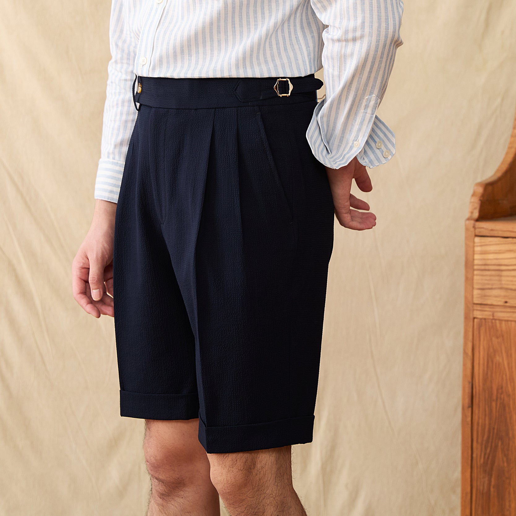 Camogli Seersucker Pleated Bermudas