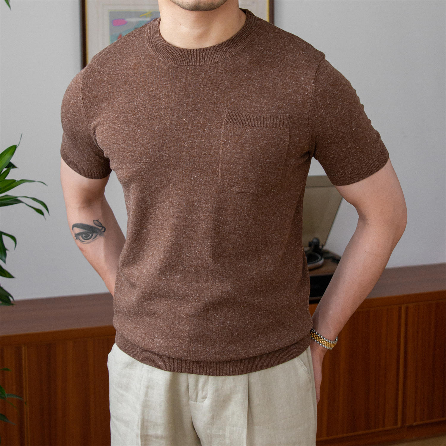 T-shirt Roma in misto lino lavorata a maglia