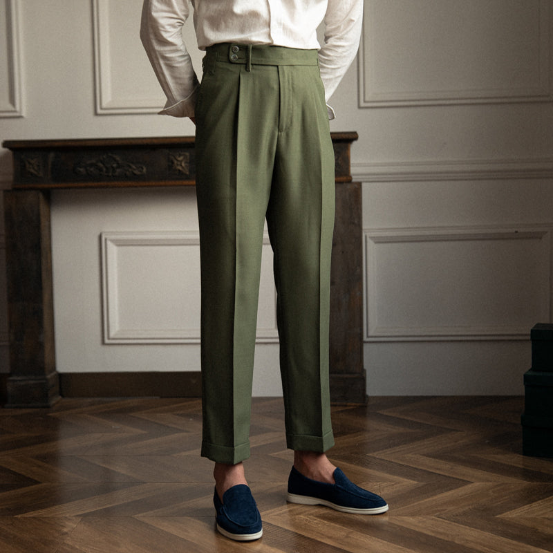 Men Double Pleated Dress Pants Classic Fit Slim Formal Business Suit  Trouser