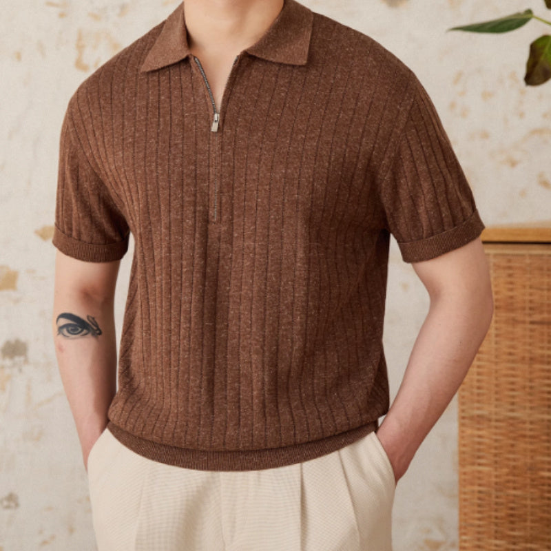 Trieste Linen Blend Pleated Half Zip Polo Shirt