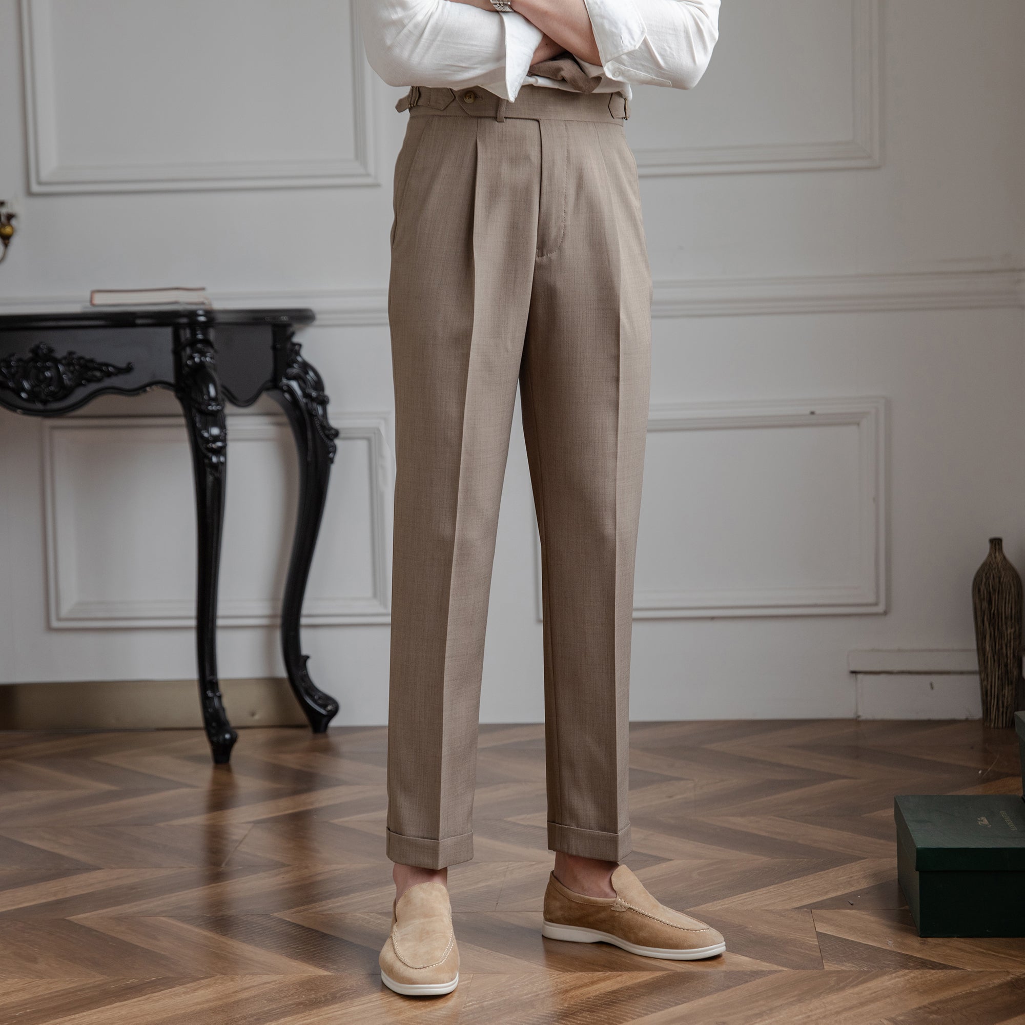 Pantaloni antibes straight fit con piega singola