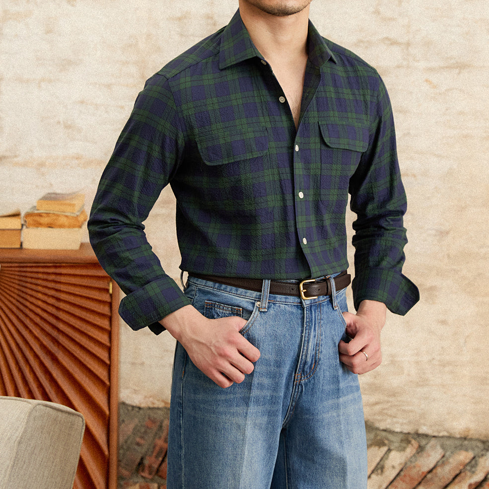 Toronto Cotton Plaid Seersucker Long Sleeve Shirt