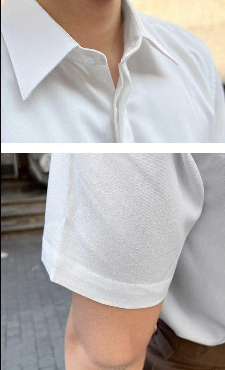 Short Sleeve Drape Silky Shirt
