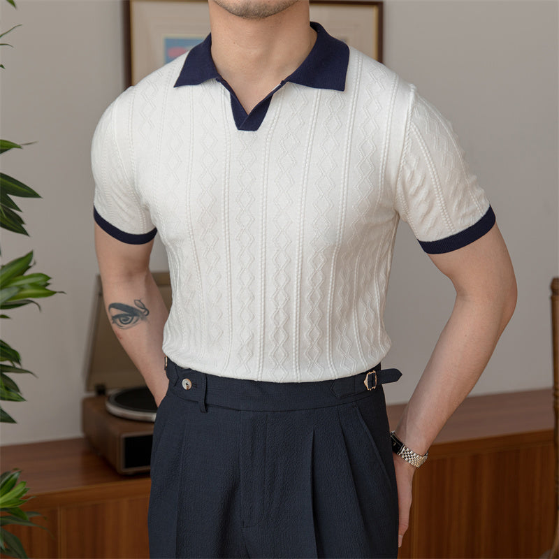 Polo en maille jacquard sans bouton