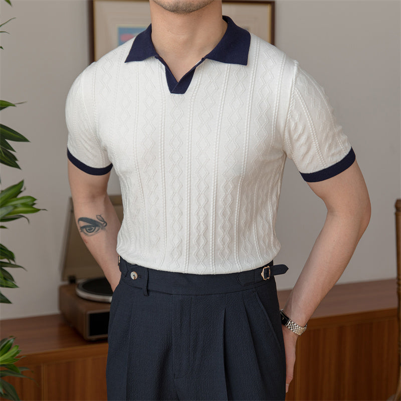 Jacquard Buttonless Knitted Polo