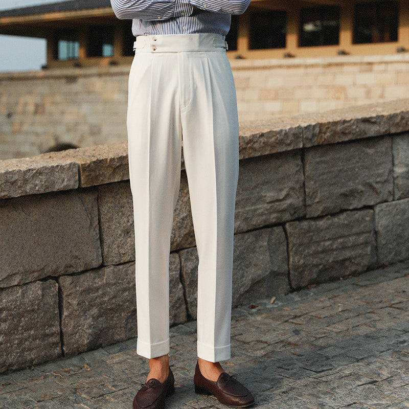 Firenze Pleated Trouser (Double Inverted) - Aubergine Wool main image 1